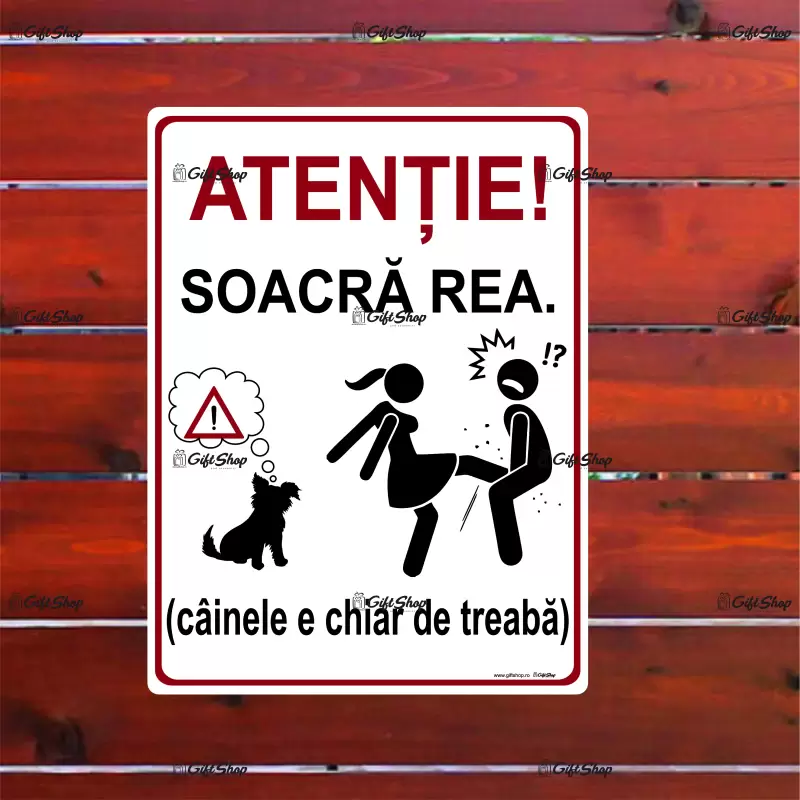 Atentie soacra rea, indicator amuzant 150x100 mm